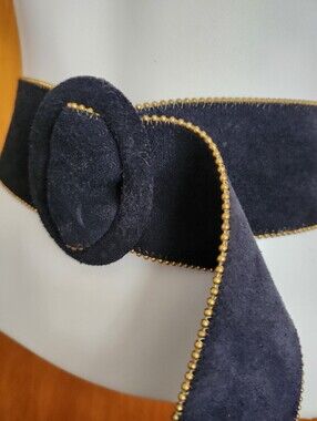 Ruza Navy Suede Feeling Belt with Gold Trim Size M